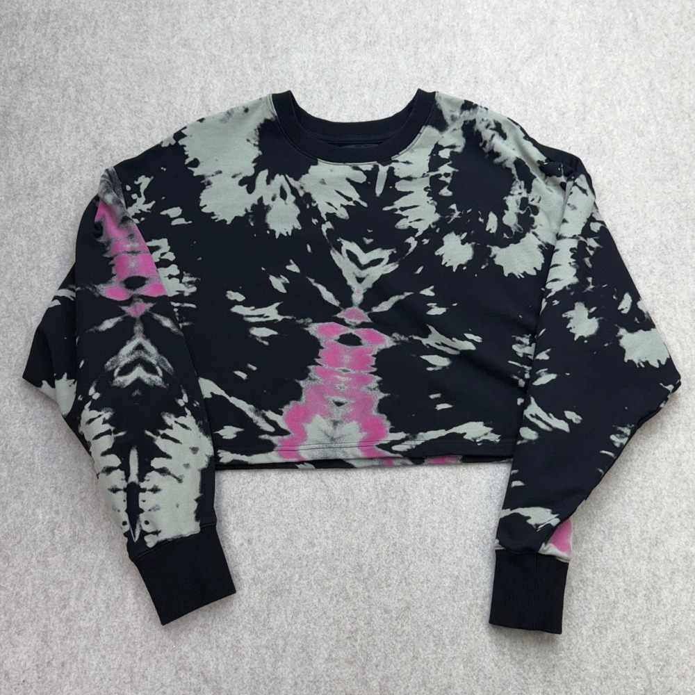NOLI Sweatshirt Womens XS Black Pink Tie Dye Crop Streetwear Athleisure Grunge